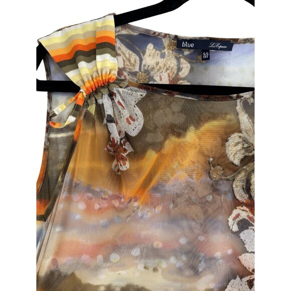 Blue Les Copains Women's Floral Orange Brown Sheer Sleeveless Tank Top S 44 US 8 - Picture 3 of 11